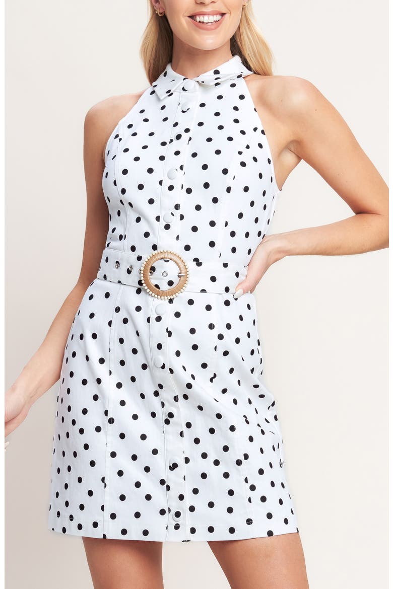 Polka Dot Belted Minidress, Alternate, color, WHITE BLACK