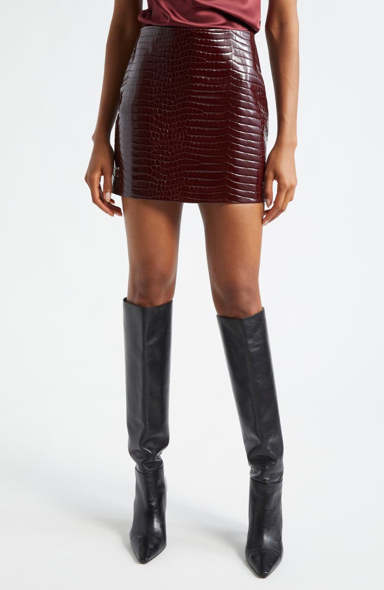 L'AGENCE Gerard Croc Embossed Faux Leather Miniskirt, Main, color, Dark Port Croc