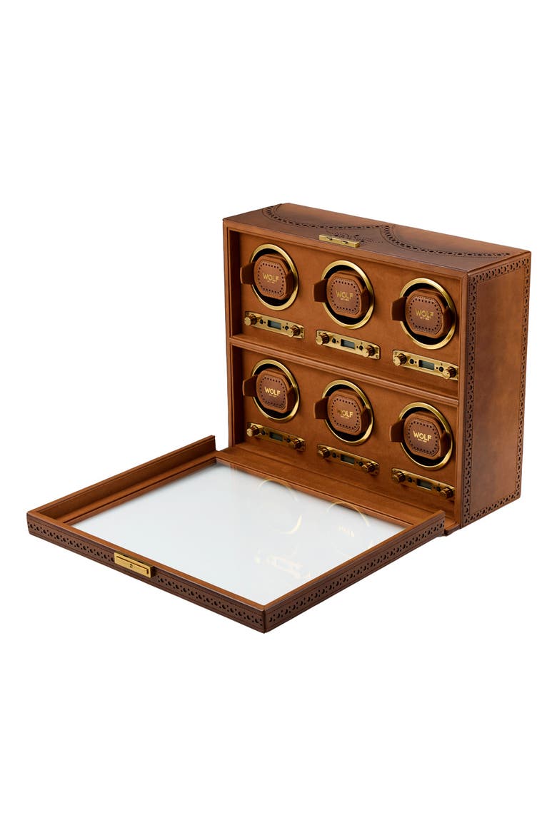 Brogue 6 Piece Watch Winder, Alternate, color, Burnished Brown