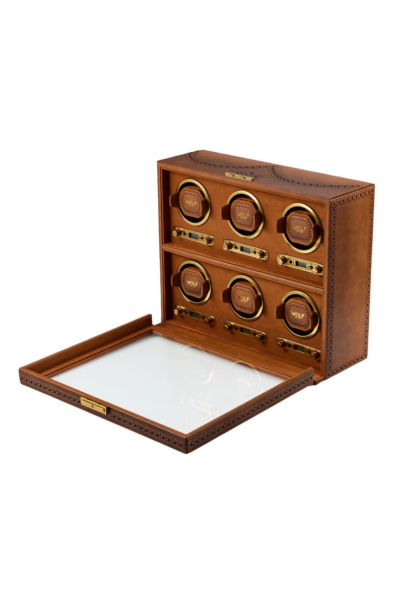WOLF Brogue 6 Piece Watch Winder, Alternate, color, Burnished Brown