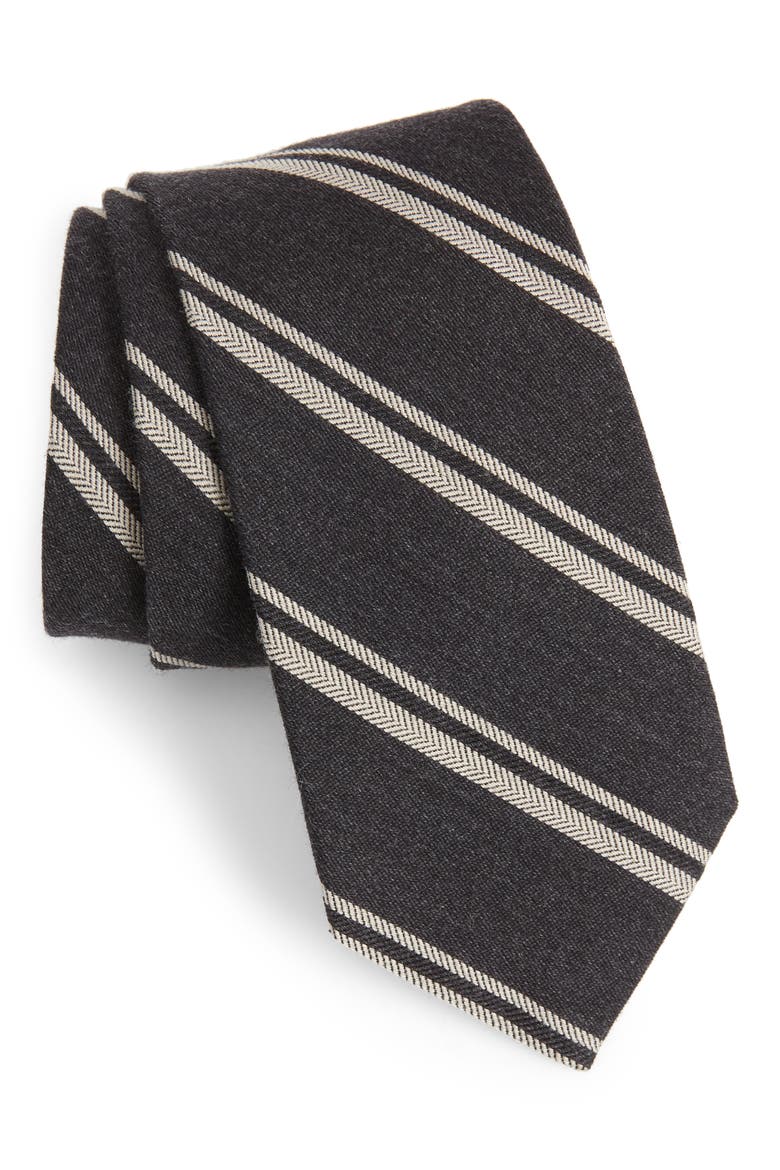 Dornach Wool Blend Striped Tie, Main, color, BLACK PEPPER STRIPE