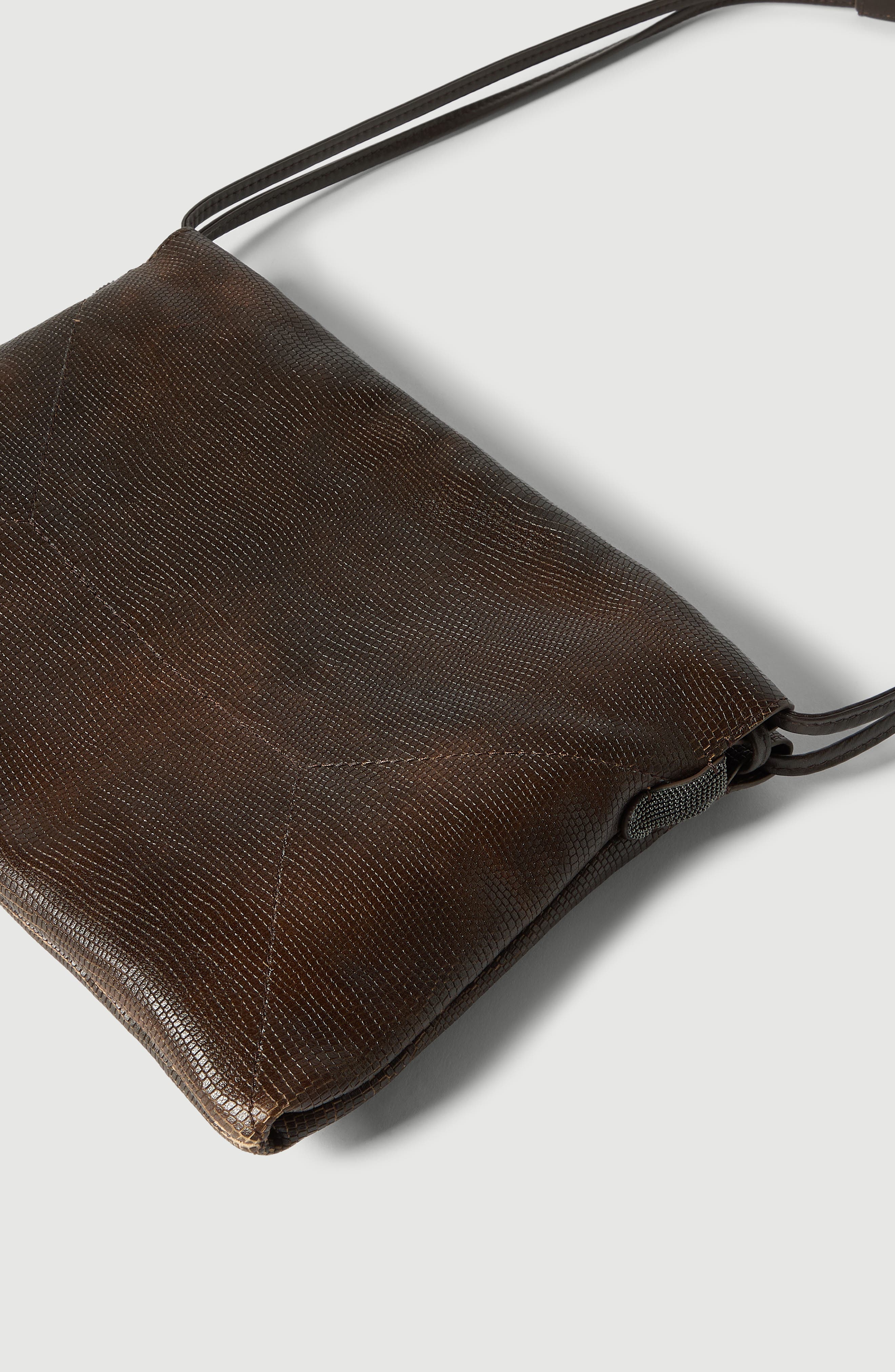 Pouch bag in lizard-effect calfskin, Alternate, color, Rust Brown