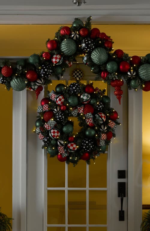 Mackenzie-childs Mackenzie Childs Check It Out Illuminated Holiday Wreath In Green