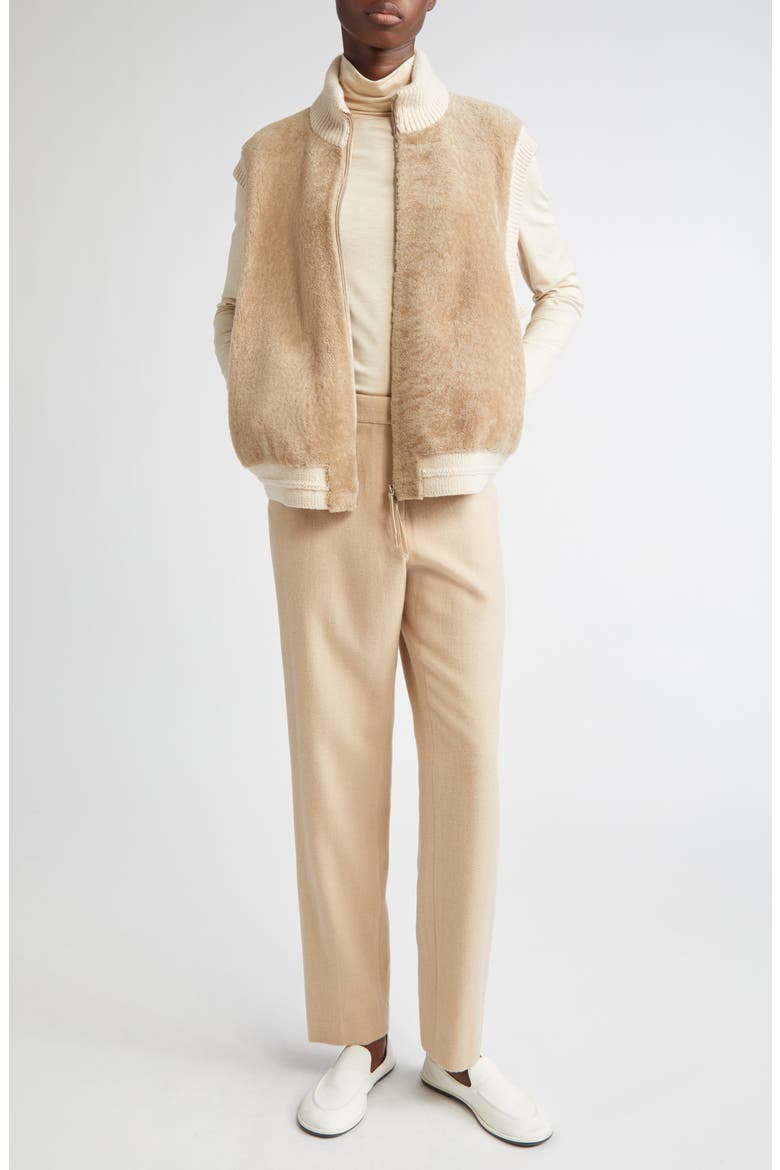 Genuine Shearling & Camel Hair Vest, Alternate, color, NATURAL