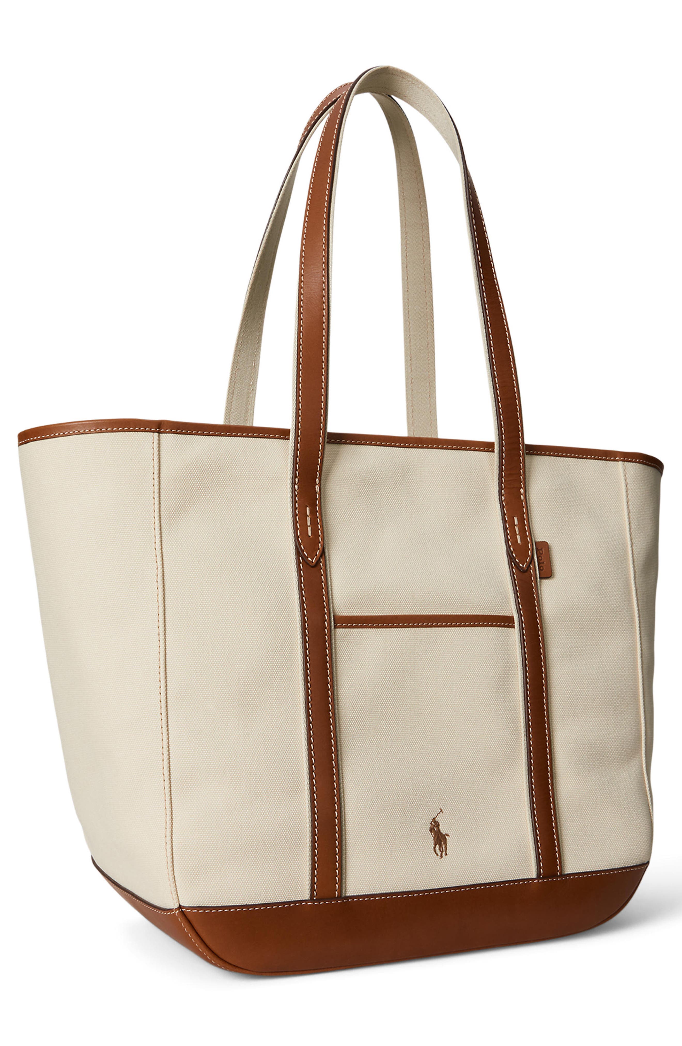 Polo Ralph Lauren Medium Canvas & Leather Tote, Alternate, color, Ecru/ Cuoio