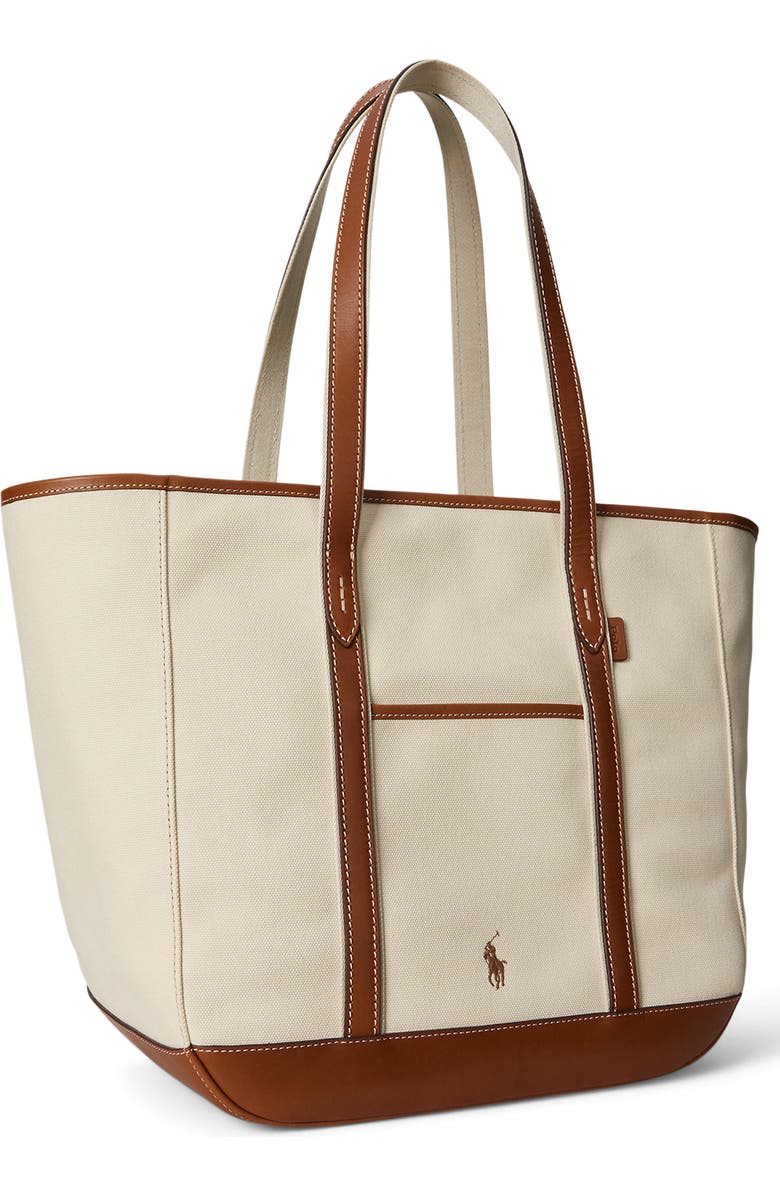Polo Ralph Lauren Medium Canvas & Leather Tote, Alternate, color, Ecru/ Cuoio