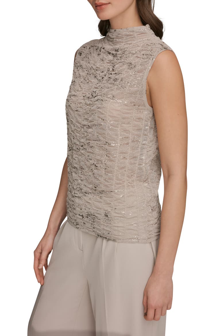 Foil Print Sleeveless Funnel Neck Top, Alternate, color, TUSCAN GREY/ GOLD