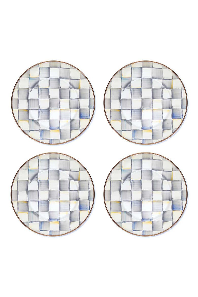 Sterling Check® Set of 4 Salad Plates, Main, color, GREY/ WHITE