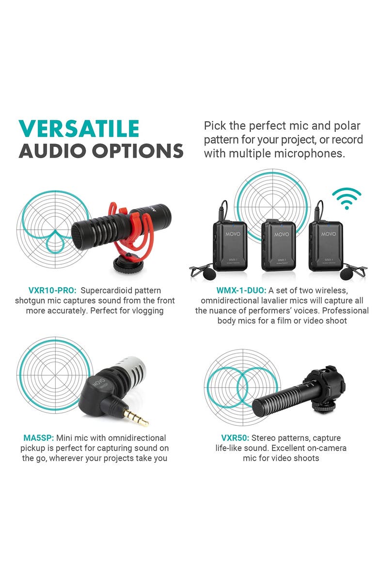 MOVO iVlog5 Director's Vlogging Kit with Various Microphones, Lights, and Accessories, Alternate, color, Black