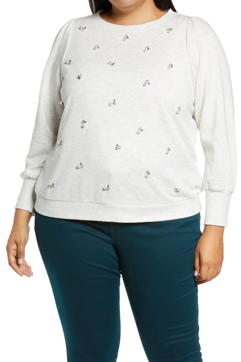 Embellished Sweatshirt (Nordstrom Exclusive), Main, color, HOFW-HEATHER OFF WHITE