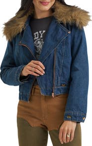 Wrangler x Lainey Wilson Faux Fur Trim Denim Jacket