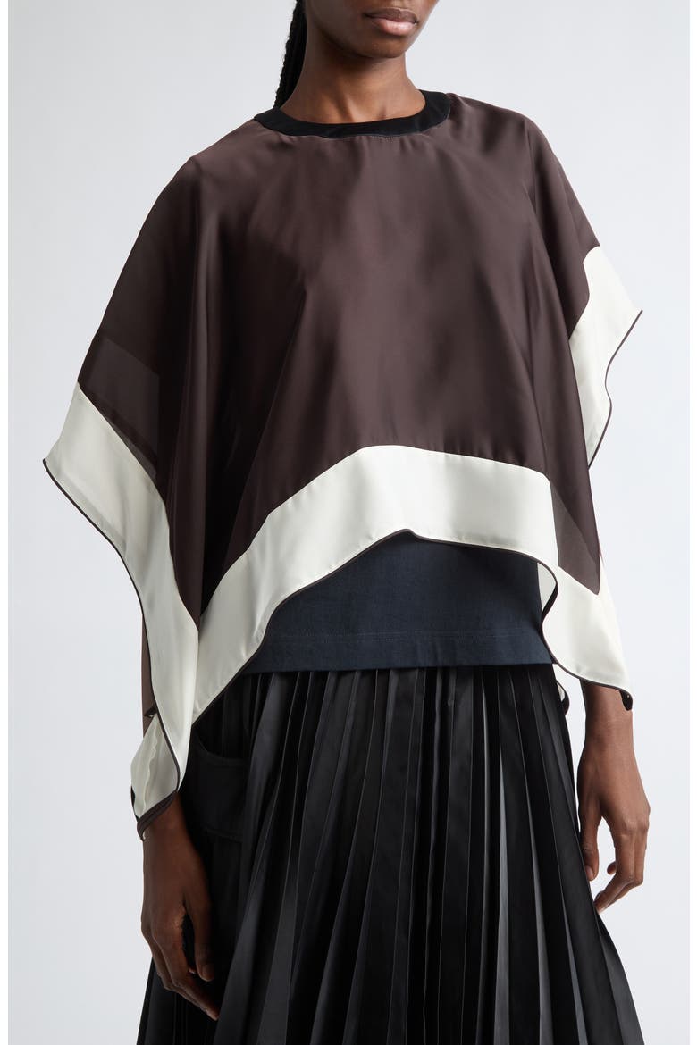 Satin x Cotton Jersey T-Shirt, Alternate, color, BROWN/ NAVY