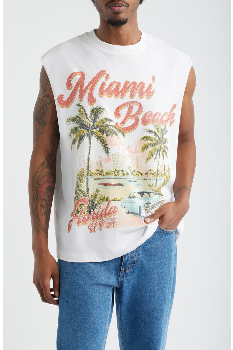 Miami Beach Graphic Cotton Muscle Tank, Main, color, WHITE