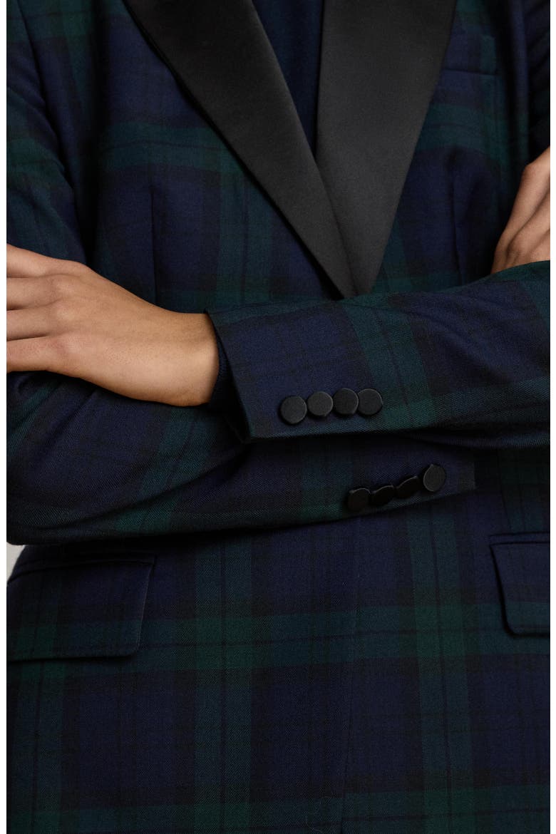 Satin Trim Plaid Blazer, Alternate, color, BLUE/ MULTI