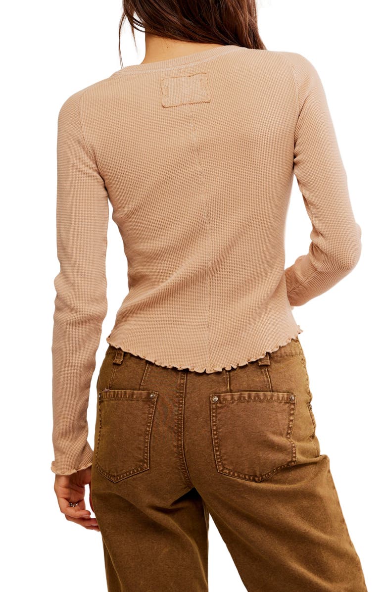 Free People Easy Does It Long Sleeve Waffle Knit Cotton T-Shirt, Alternate, color, Cuban Sand