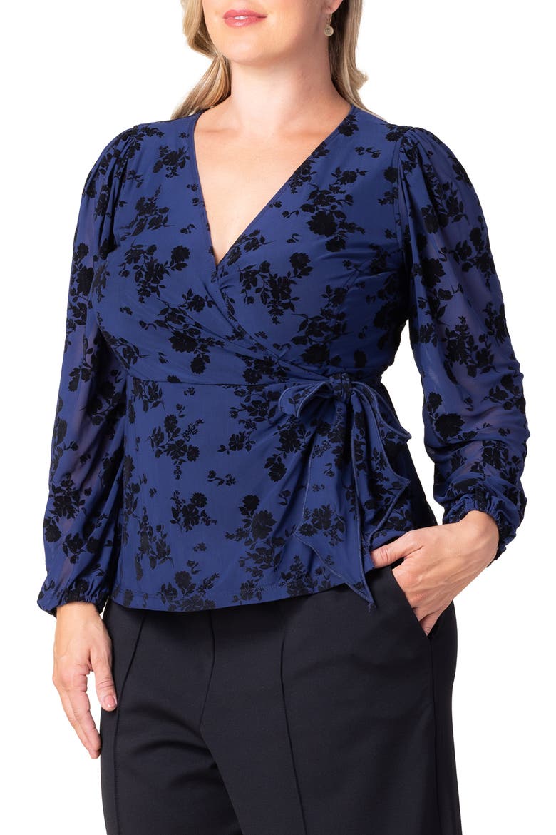 Alissa Print Wrap Top, Alternate, color, NAVY FLOCKED FLORALS
