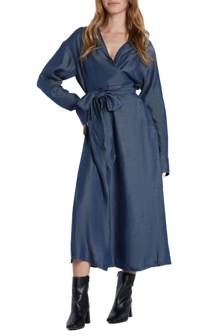 Tie Waist Long Sleeve Denim Maxi Dress, Alternate, color, LUCY BLUE