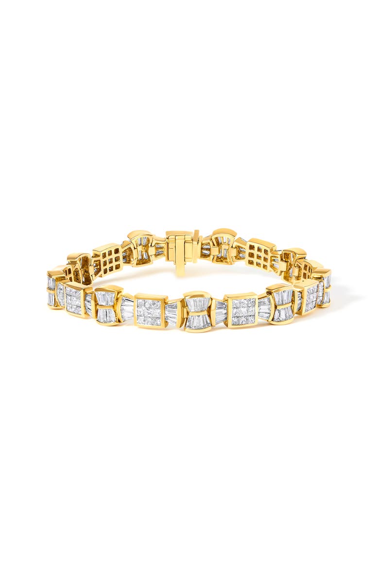 14K Yellow Gold 9 7/8 Cttw Princess and Baguette Diamond Bow and Box Link Tennis Bracelet, Main, color, Yellow Gold