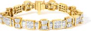 Haus of Brilliance 14K Yellow Gold 9 7/8 Cttw Princess and Baguette Diamond Bow and Box Link Tennis Bracelet