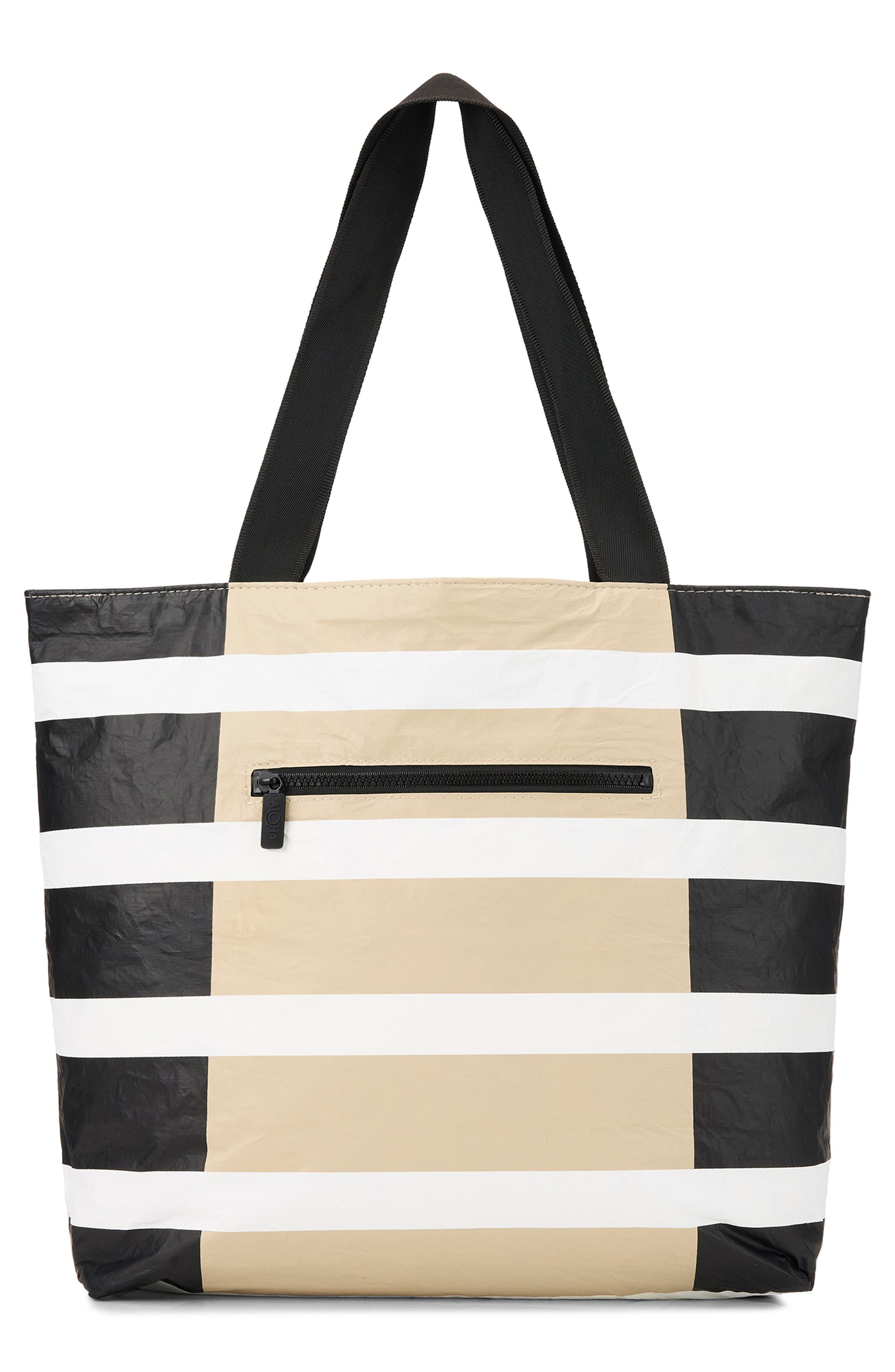 Aloha Collection Day Tripper Sporty Stripe Water Resistant Tote, Alternate, color, Black/ Latte
