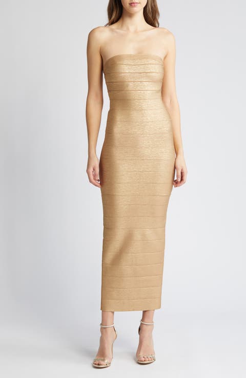 Foil Strapless Bandage Gown