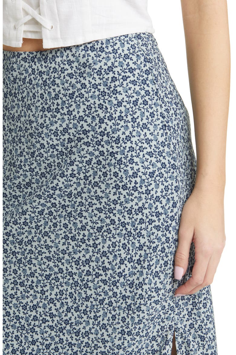 Floral Print Side Slit Midi Skirt, Alternate, color, GREEN- BLUE CALICO DITSY