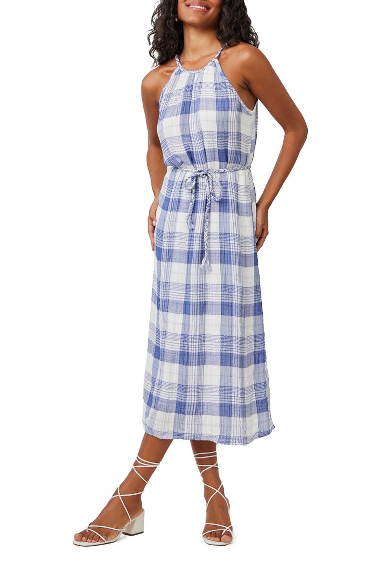 Plaid Midi Dress, Main, color, PACIFIC BLUE PLAID