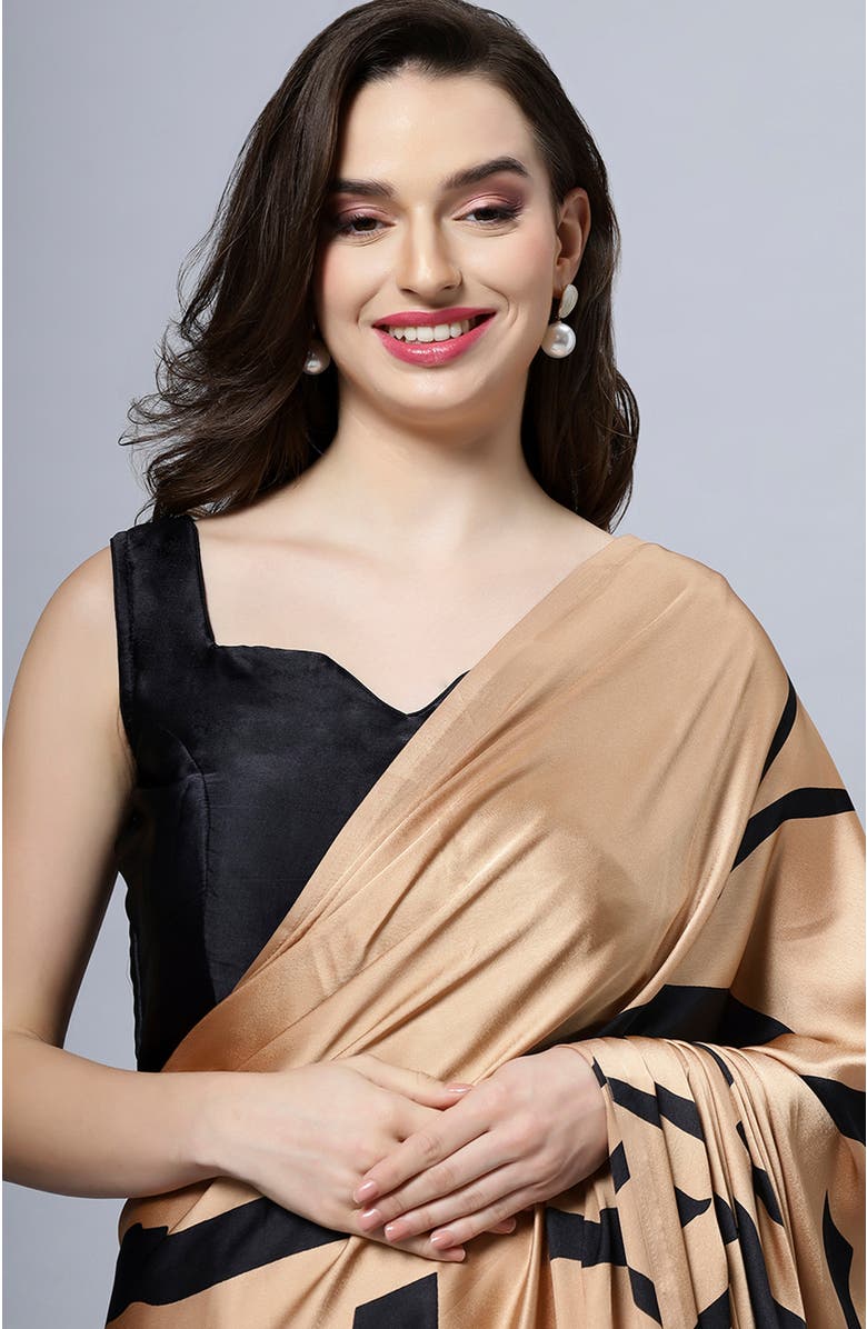 One Minute Saree<sup>®</sup> Candice Brown Satin Printed Ready to Wear Sari, Alternate, color, 