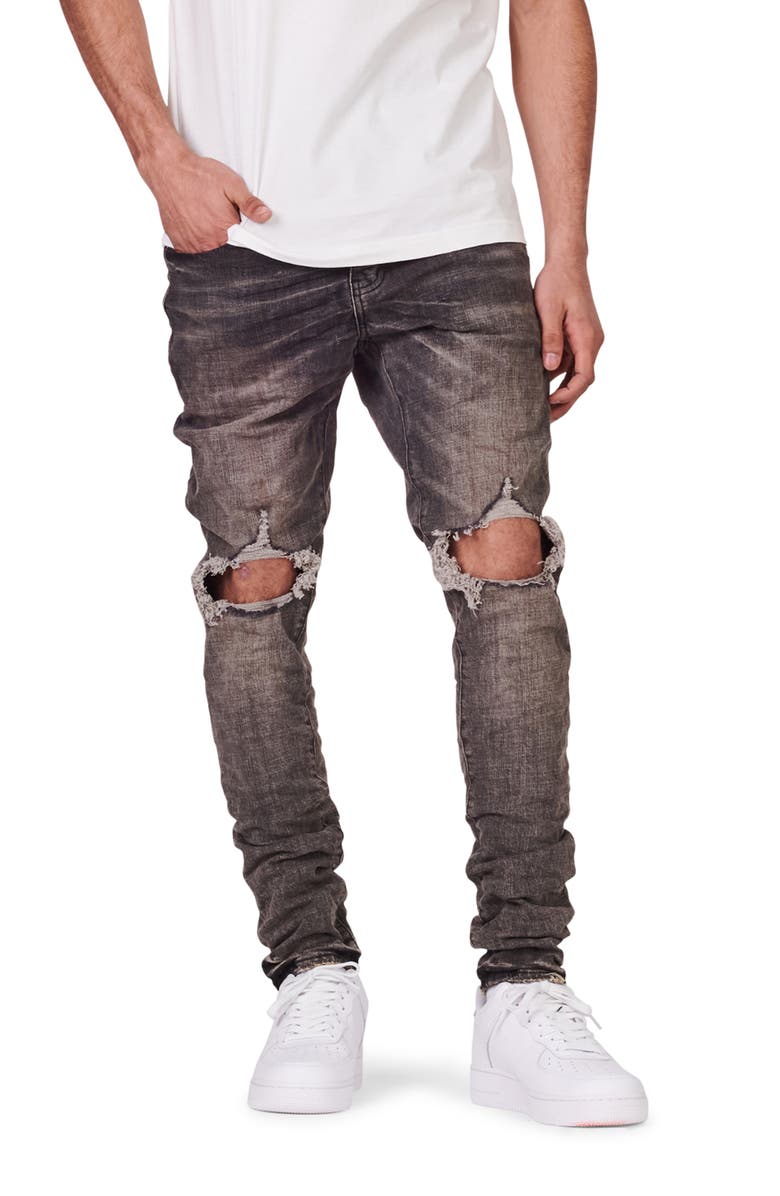 PURPLE BRAND Ripped Stretch Skinny Jeans, Main, color, Grey Dirty Blowout