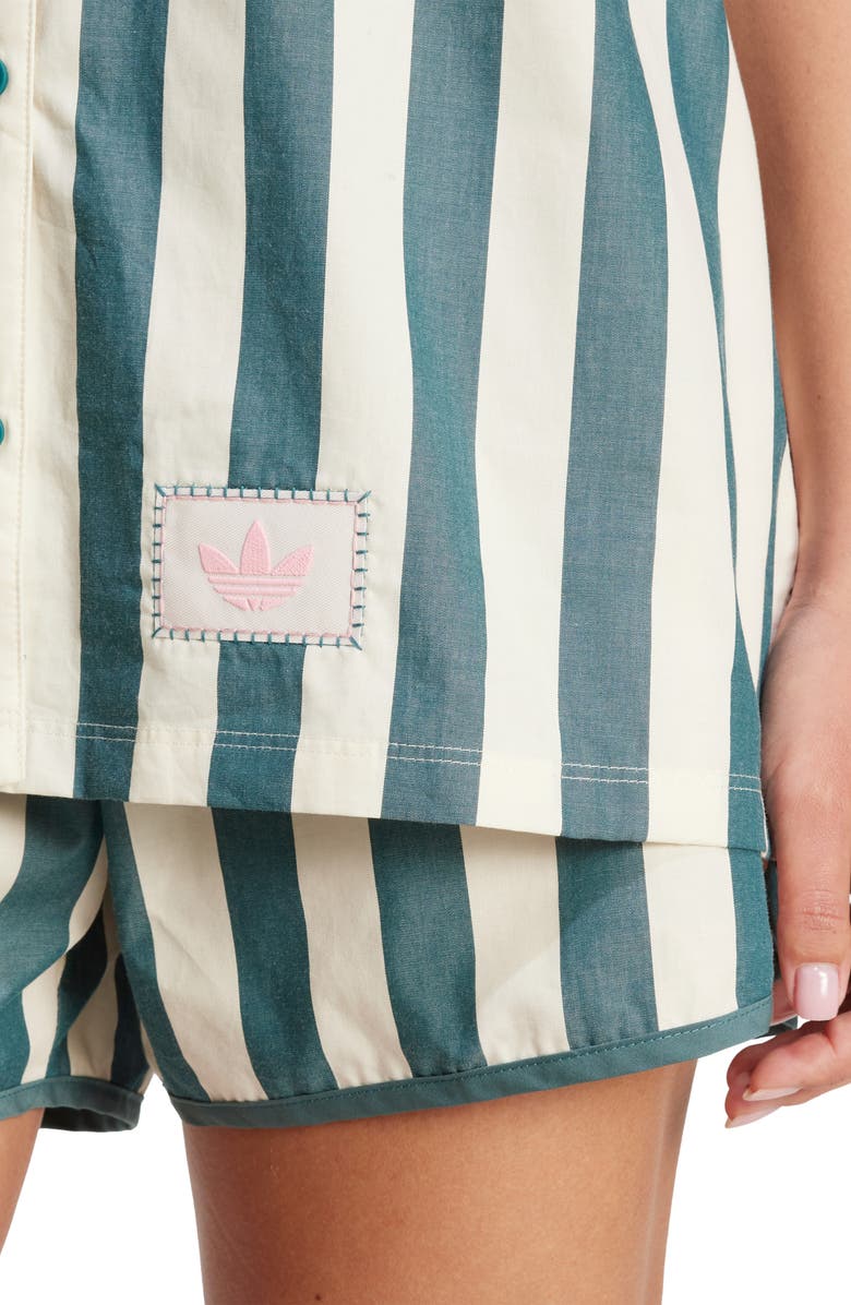 adidas Resort Cotton Button-Up Shirt, Alternate, color, Wonder White/Teal