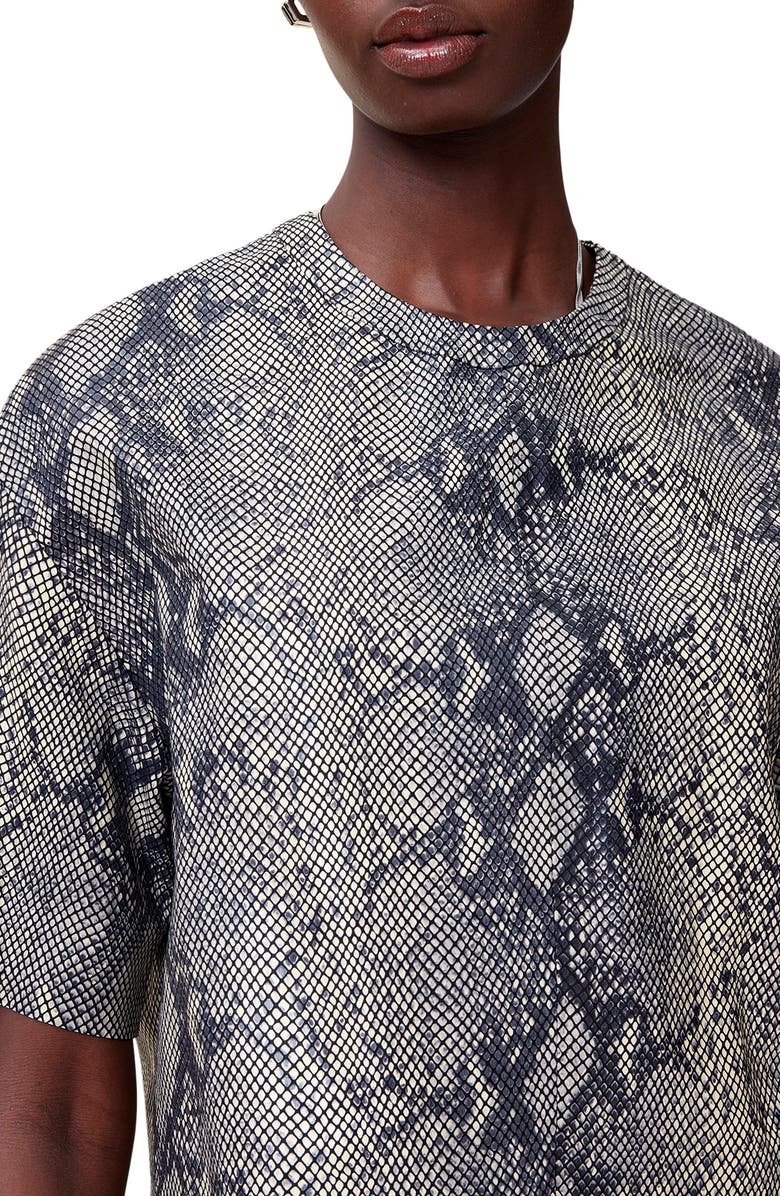 AllSaints Renai Snakeskin Print Short Sleeve Leather Shirt, Alternate, color, 