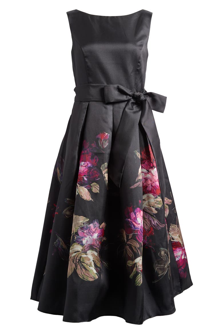 Mikado Flare Gown, Alternate, color, BLACK MULTI