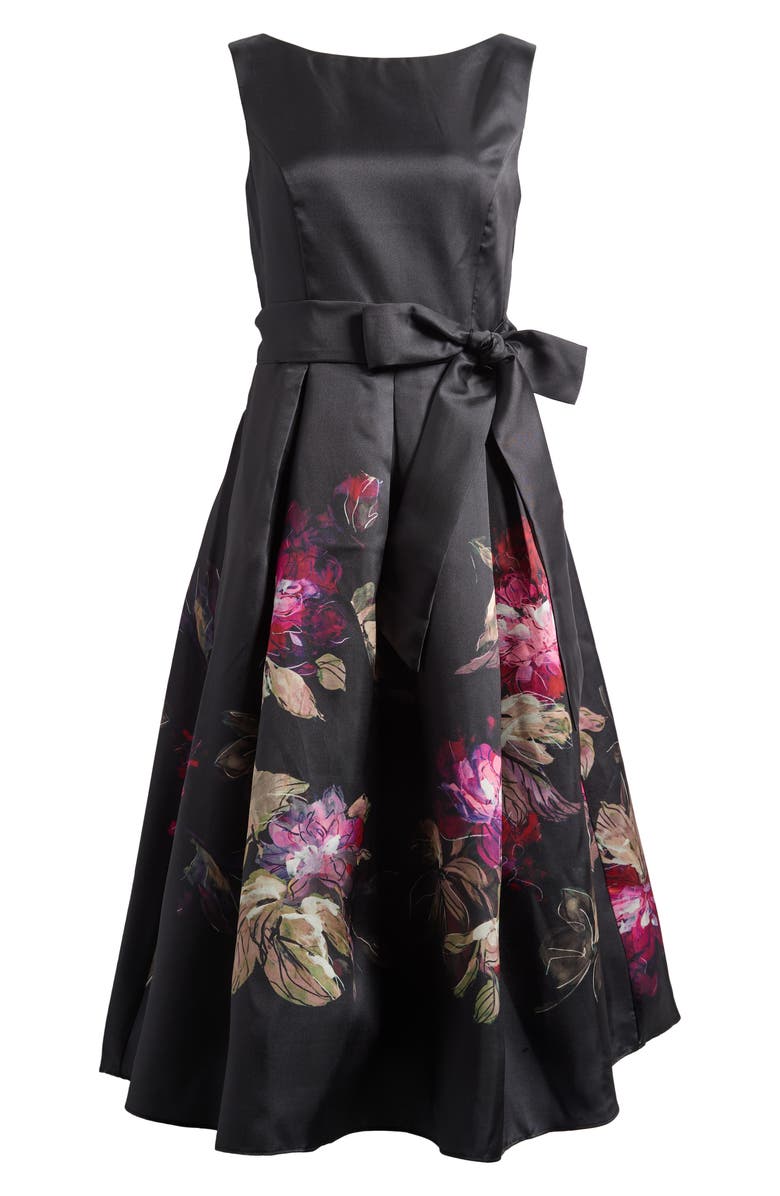 Eliza J Mikado Flare Gown, Alternate, color, Black Multi