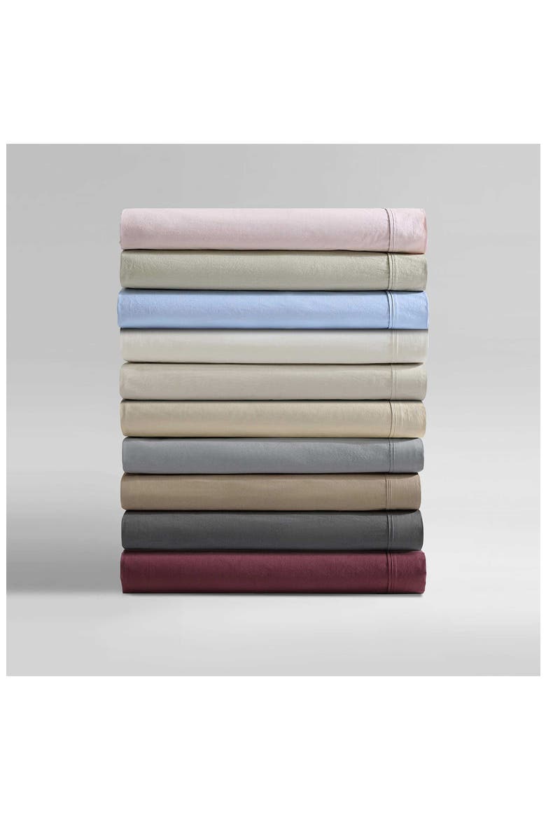 Garment Washed Cotton Percale 200 Thread Count Sheet Set, Alternate, color, DARK RED