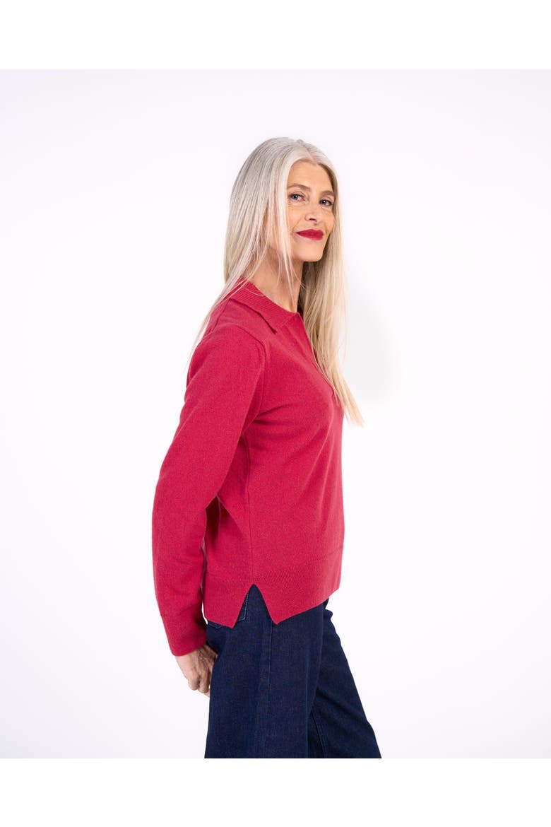 Long Sleeve Collared V-Neck Sweater, Alternate, color, Soft Raspberry