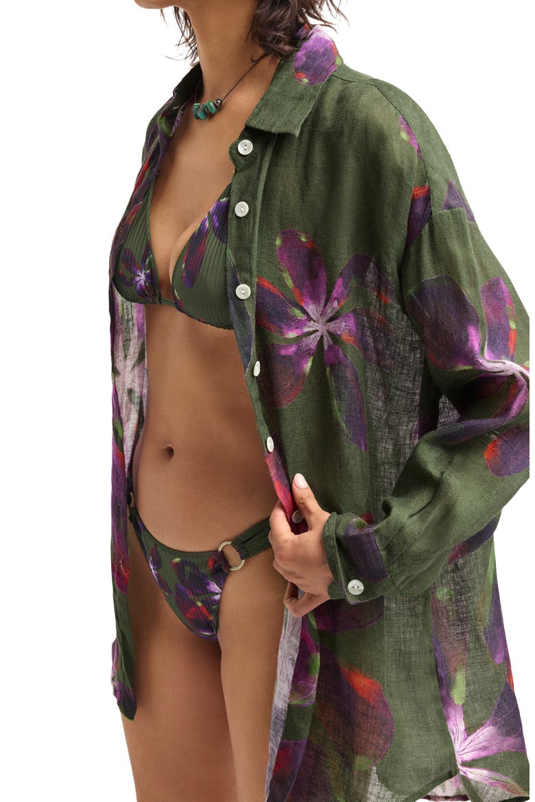 Playa Oversize Linen Cover-Up Shirt, Alternate, color, WATERCOLOR ORCHID