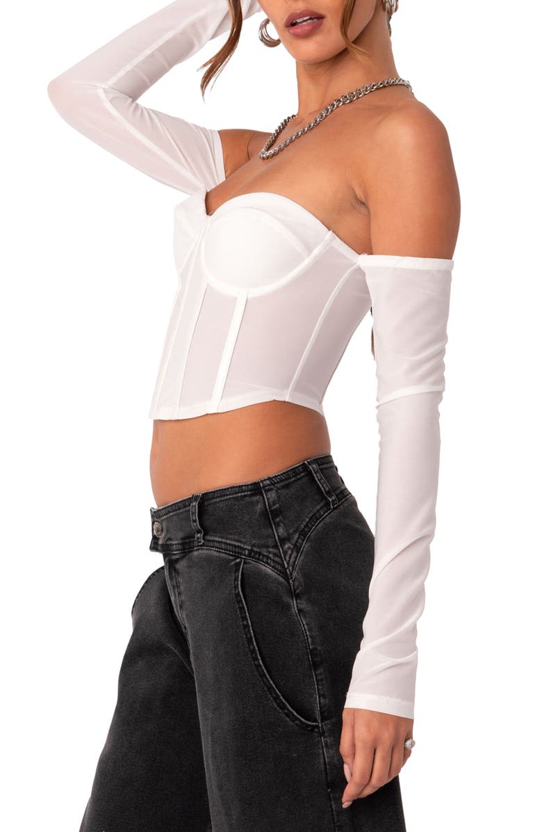 EDIKTED Cella Mesh Corset Crop Top with Long Sleeves, Alternate, color, 