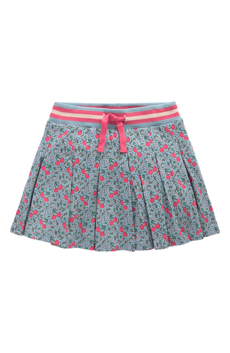 Mini Boden Kids' Pleated Cotton Jersey Skort, Main, color, Blue Cherries
