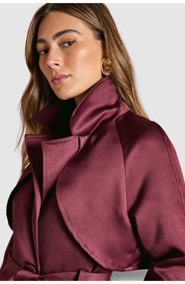 Coast Satin Occasion Belted Trench Coat, Alternate, color, Malbec