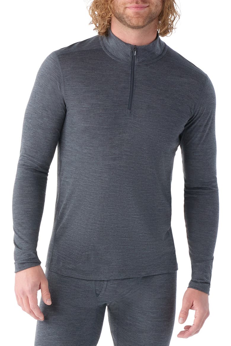 Classic All Season Merino Wool Blend Quarter Zip Base Layer, Main, color, IRON HEATHER