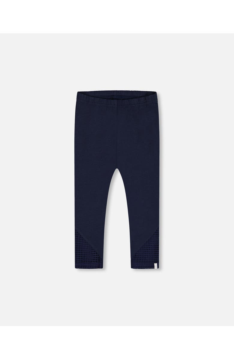 Deux par Deux Girl's Organic Cotton Capri Leggings With Mesh Navy Blue, Main, color, Navy Blue