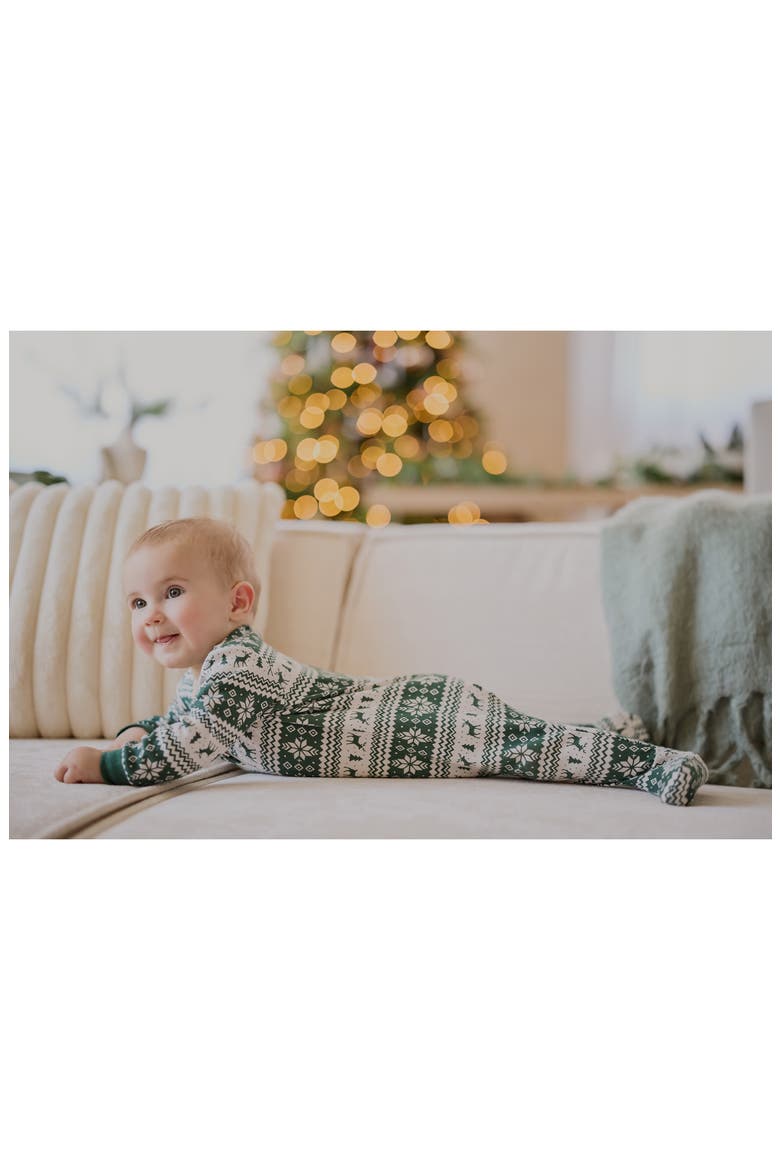 Fair Isle Organic Cotton Footie, Alternate, color, GREEN