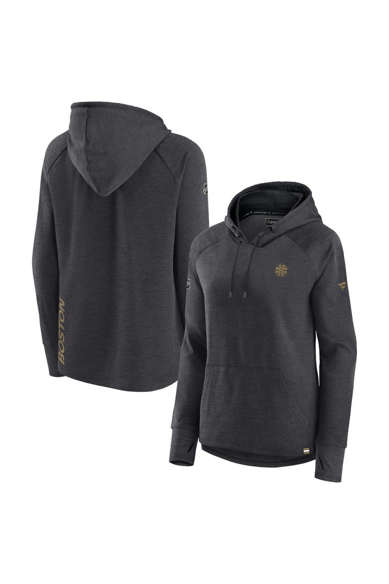 Women's Fanatics Branded  Heather Charcoal Boston Bruins Authentic Pro Pullover Hoodie, Main, color, Heather Charcoal