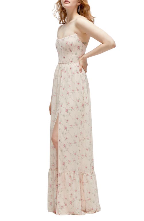 Dessy Collection Strapless Corset Chiffon Gown In Coquette Floral Print