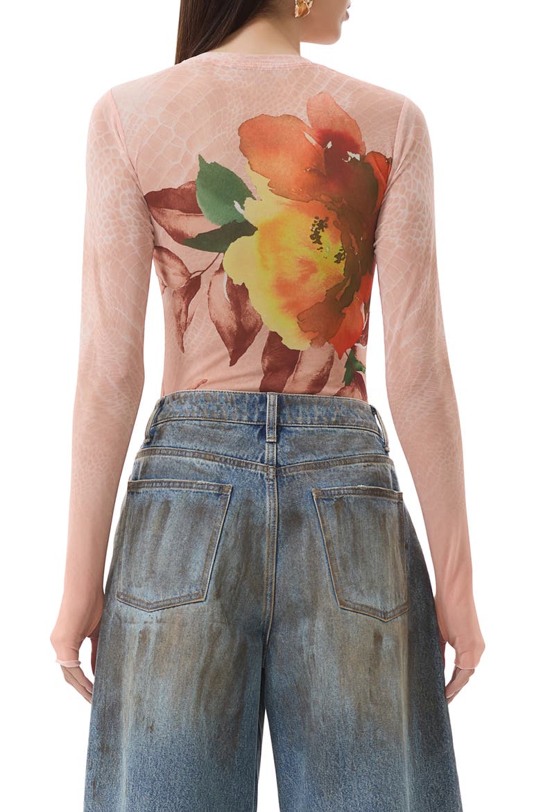 Kaylee Printed Long Sleeve Mesh Top, Alternate, color, SNAKE BLOOM