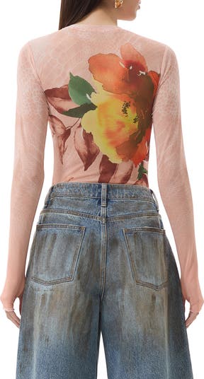 Kaylee Printed Long Sleeve Mesh Top