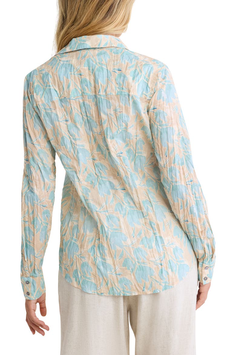 Shadow Floral Core Crinkle Cotton Button-Up Shirt, Alternate, color, AQUA MULTI