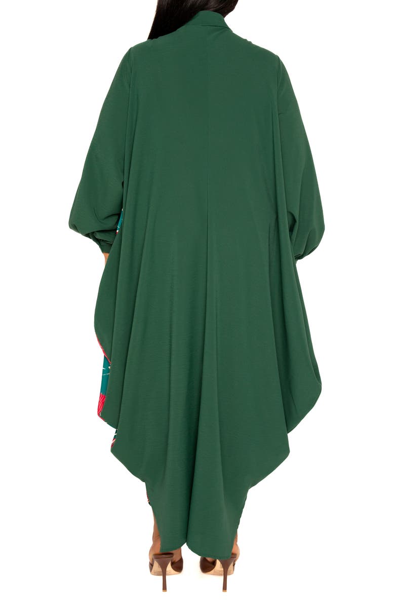 BUXOM COUTURE Solid & Print Long Sleeve Asymmetric Maxi Shirtdress, Alternate, color, Green Multi