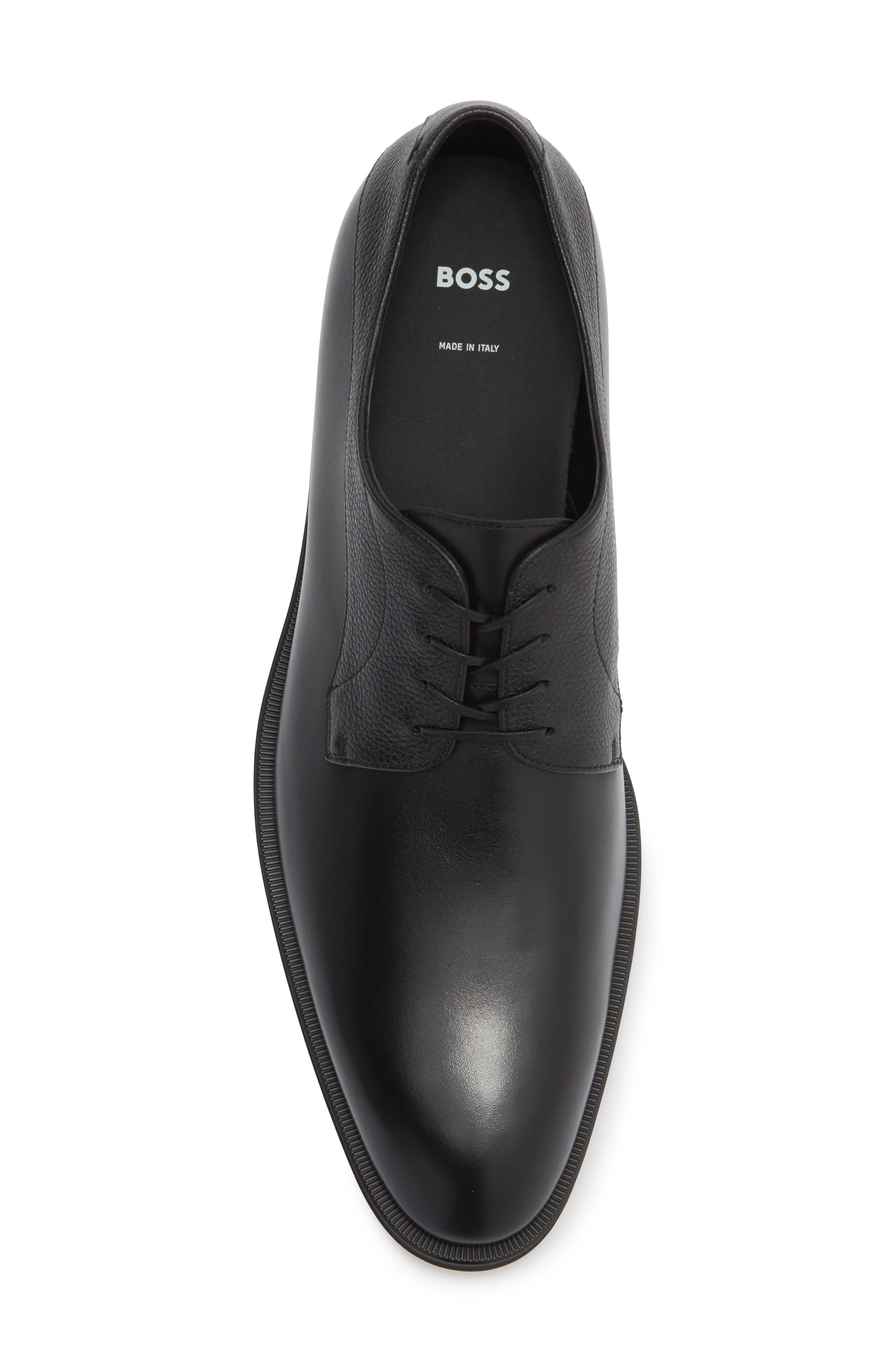 BOSS Derrek Mixed Finish Plain Toe Derby, Alternate, color, Black