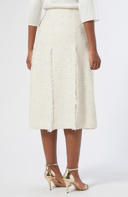 Marina Rinaldi Eburnea Metallic Tweed Mixed Media Skirt In White